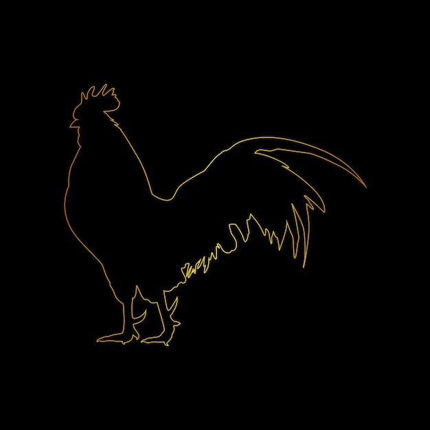 Un gallo giallo si staglia su uno sfondo nero.