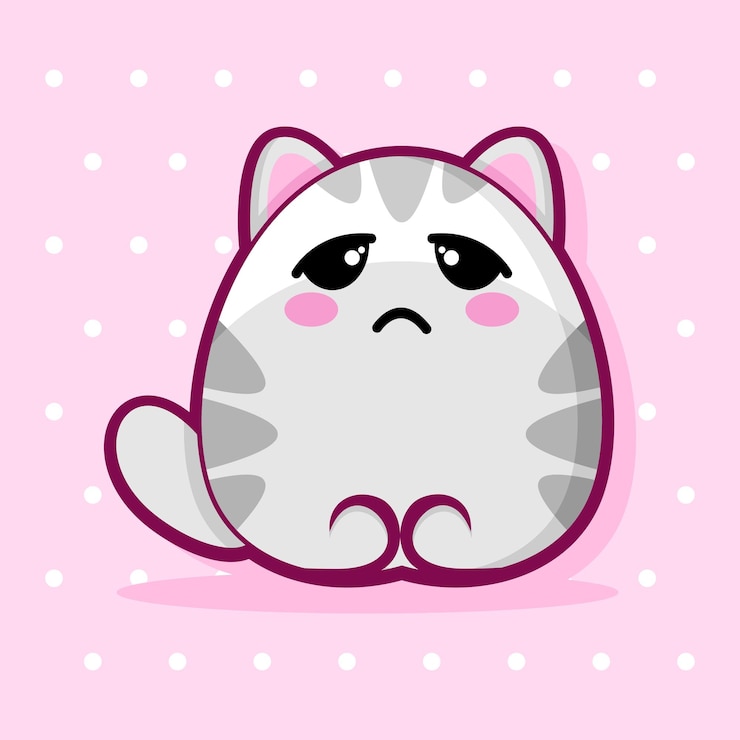 Vettore un gatto cartone animato con una faccia triste