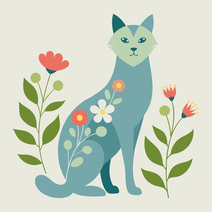 Vettore un gatto composto da vari animali selvatici scandinavi teneri illustrazione vettoriale