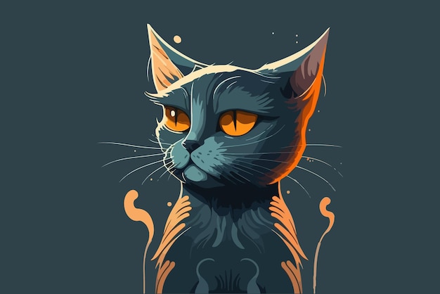 Un gatto con gli occhi gialli è mostrato in stile cartone animato