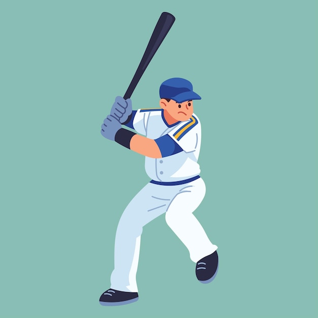 Un giocatore di baseball in azione che oscilla la mazza Illustrazione dinamica della postura