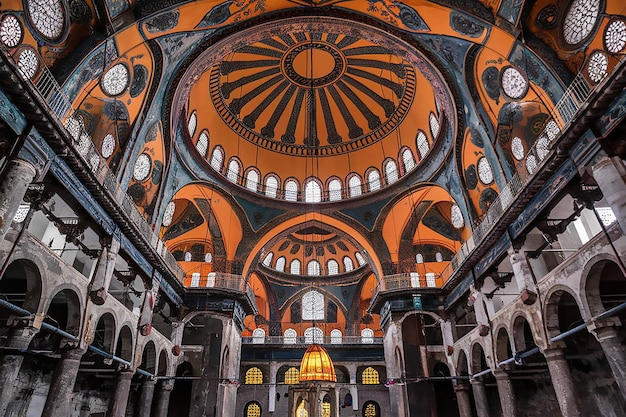 un grande edificio con una grande cupola con un orologio su di esso Interno della moschea Suleymaniye