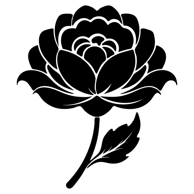 Un grande stile di silhouette artistiche vettoriali di un singolo fiore con sfondo bianco