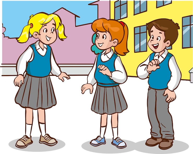 Vettore un gruppo di studenti bambini che parlano di vettore del fumetto