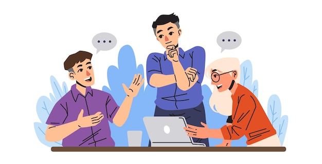 Un gruppo piatto di persone che discutono un'illustrazione di un'idea