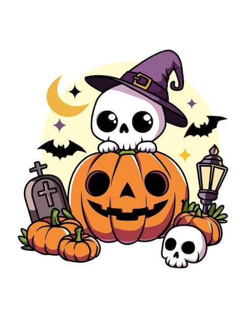 un halloween con una zucca e un teschio su di esso