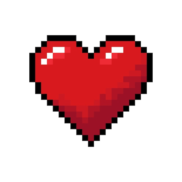 Un'icona di cuore rosso in stile pixel art a 8 bit su uno sfondo trasparente