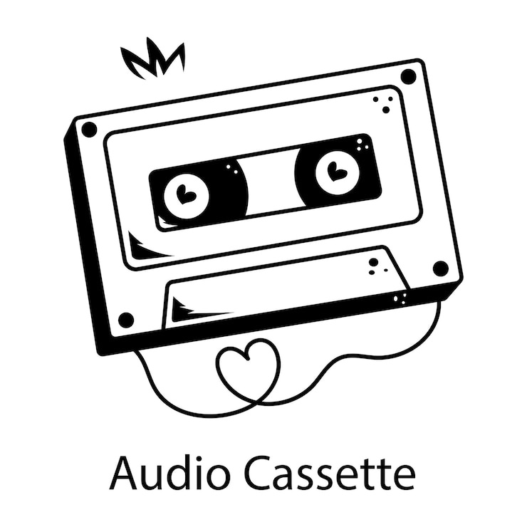Vettore un'icona disegnata a mano di una cassetta audio