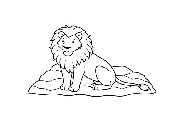 Un'illustrazione a righe di un leone maestoso seduto su una roccia è perfetta per un libro da colorare