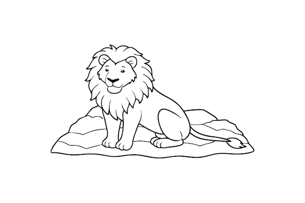 Un'illustrazione a righe di un leone maestoso seduto su una roccia è perfetta per un libro da colorare