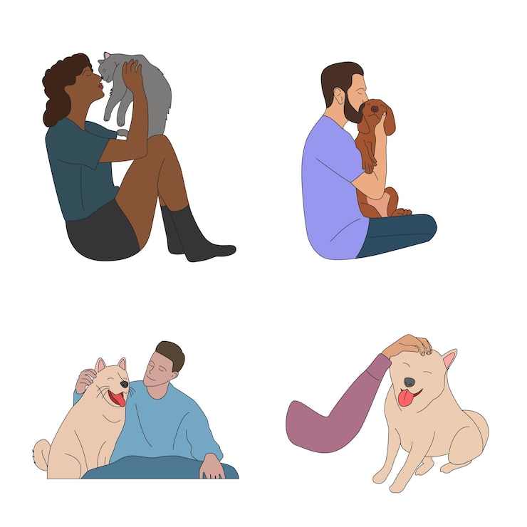 Vettore un'illustrazione adorabile e amorevole per gli animali domestici