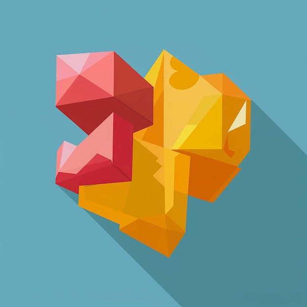 un'illustrazione colorata di un cubo con un cubo rosso e arancione su di esso