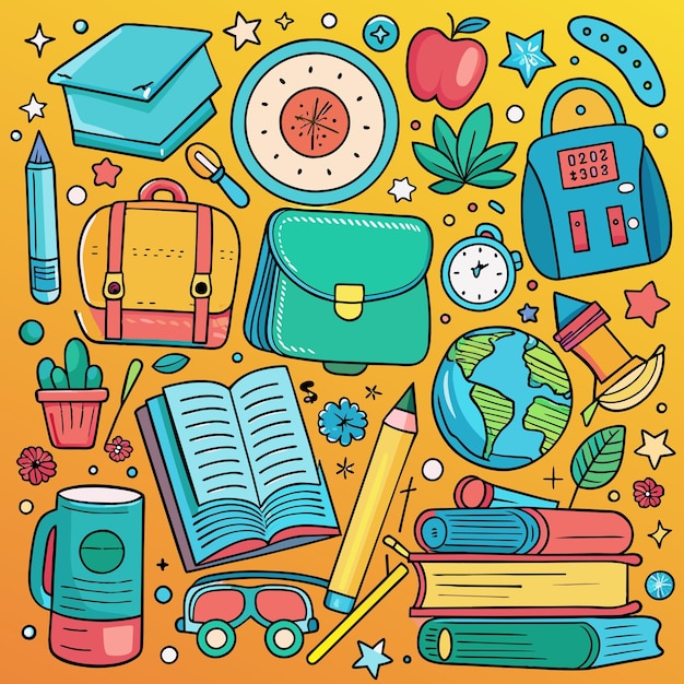 un'illustrazione colorata di un libro con un libro e un libro con la parola caffè su di esso