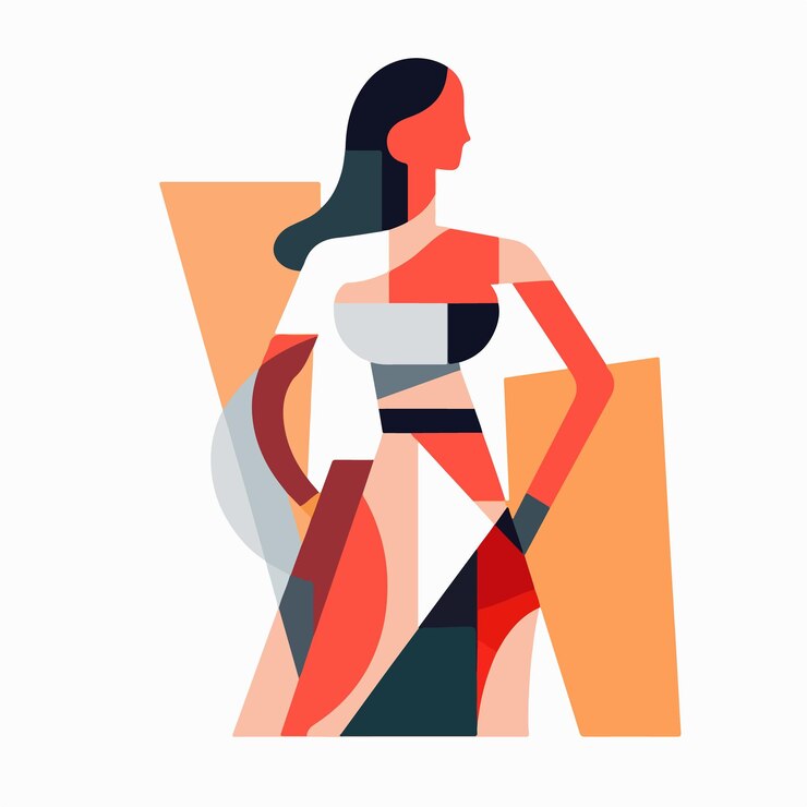 Vettore un'illustrazione colorata di una donna in abito bianco con un contorno nero.
