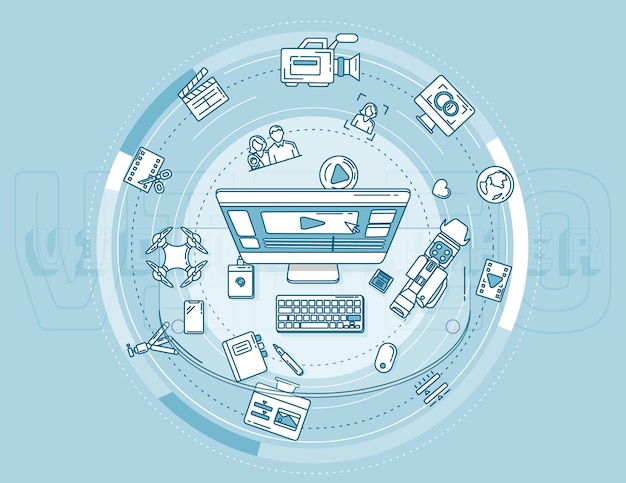 Un'illustrazione complessa composta da un insieme di elementi è progettata per attirare l'attenzione ed è stata creata appositamente per la promozione dei videografi