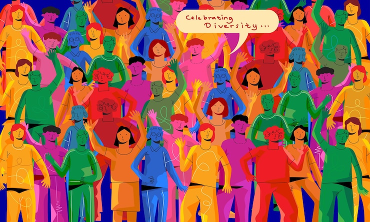 Vettore un'illustrazione della diversità delle persone concetto di uguaglianza razziale e progettazione vettoriale anti-razzismo
