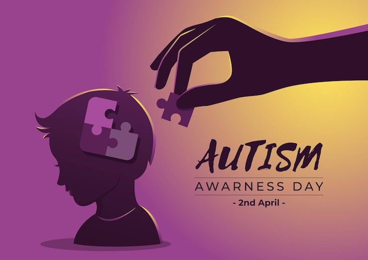 Vettore un'illustrazione della giornata della consapevolezza dell'autismo con pezzi di un puzzle nel bambino