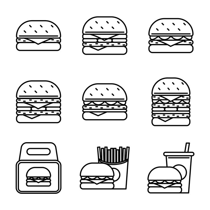Un'illustrazione di Burger in stile contorno