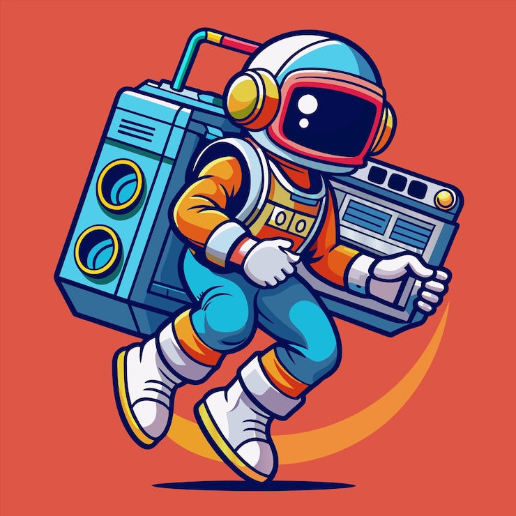 Vettore un'illustrazione di un astronauta con un casco blu e una tuta spaziale su