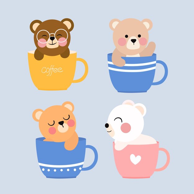 Un'illustrazione di un simpatico orsetto bianco in una tazza