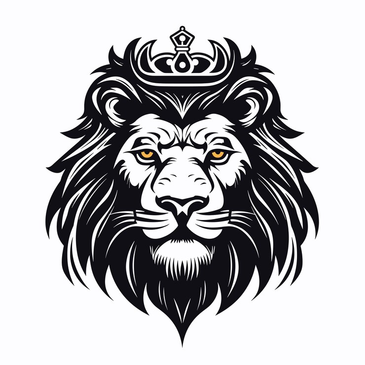 Vettore un'illustrazione di vettore del modello dell'icona del logo della mascotte della corona della testa del leone