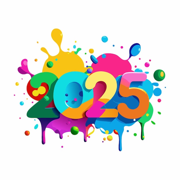 un'illustrazione digitale dei numeri 2025 in spruzzi e spruzzi colorati