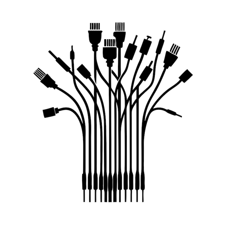Vettore un'illustrazione in bianco e nero di un gruppo di cavi elettrici