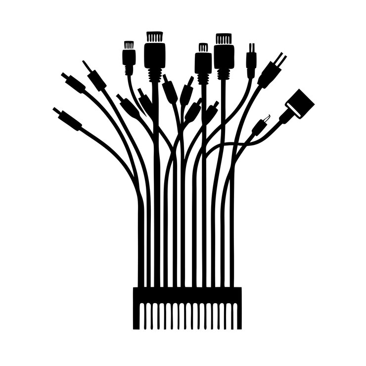 Vettore un'illustrazione in bianco e nero di un gruppo di cavi elettrici