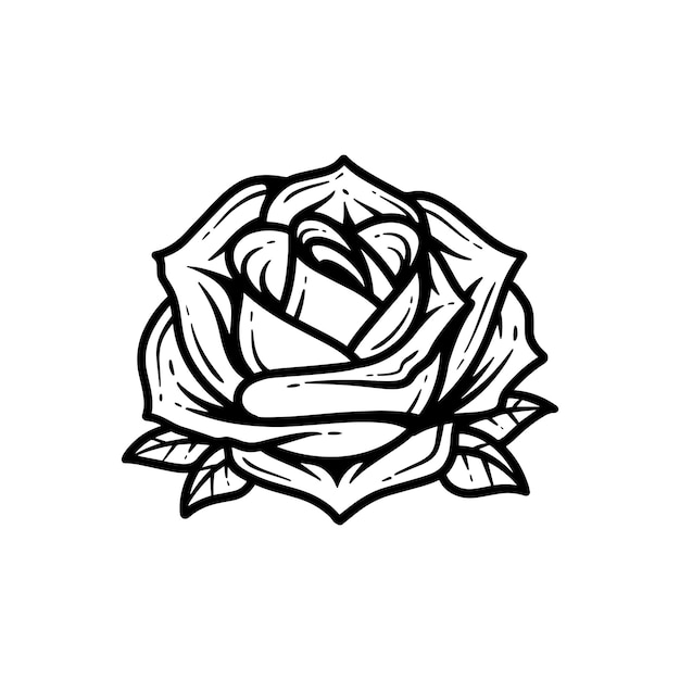 Un'illustrazione in bianco e nero di una rosa con un cuore al centro.