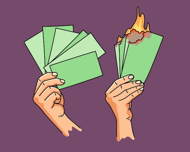 Un'illustrazione in stile cartone animato ritrae due mani che tengono carta moneta
