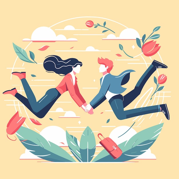 un'illustrazione in stile piatto di una coppia che si innamora