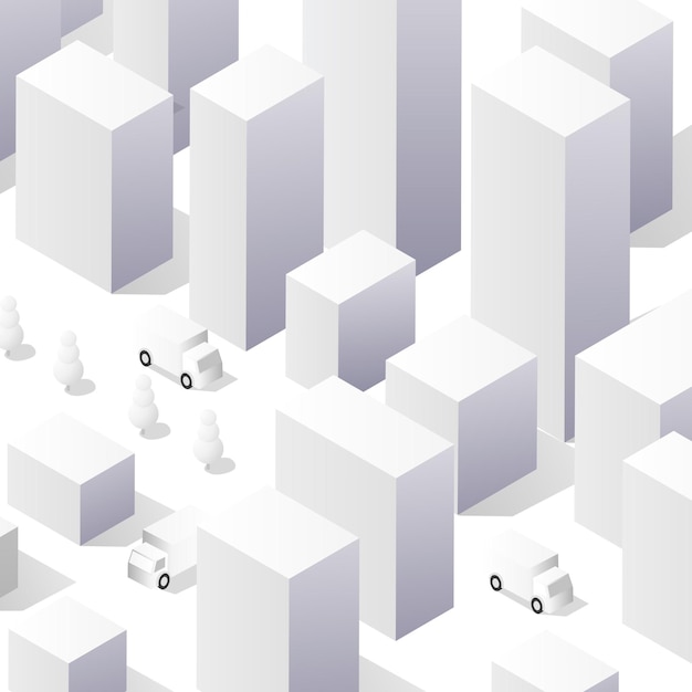 Un'illustrazione isometrica vettoriale di una città bianca sulla strada del design bianco