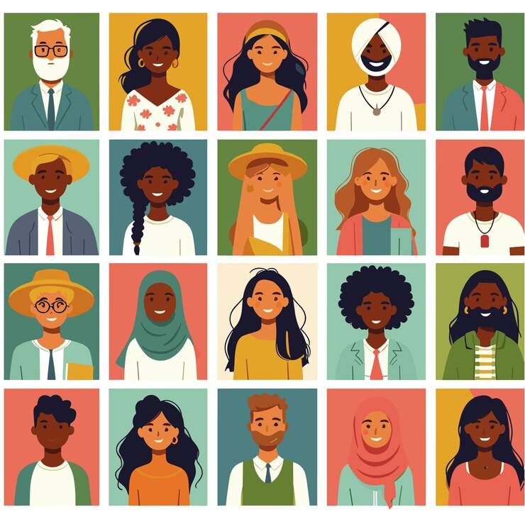 Vettore un'illustrazione piatta di persone di diverse etnie