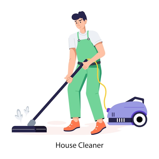 Un'illustrazione piatta modificabile di un pulitore di casa