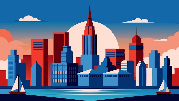 Vettore un'illustrazione vettoriale che cattura l'essenza dello skyline della città con edifici prominenti