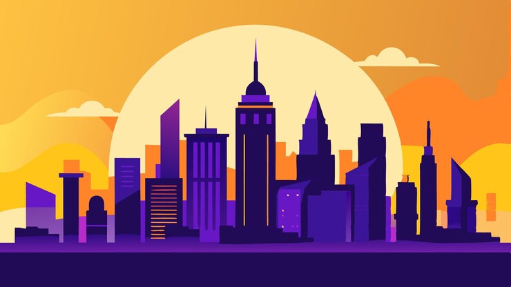 Vettore un'illustrazione vettoriale che cattura l'essenza dello skyline della città con edifici prominenti