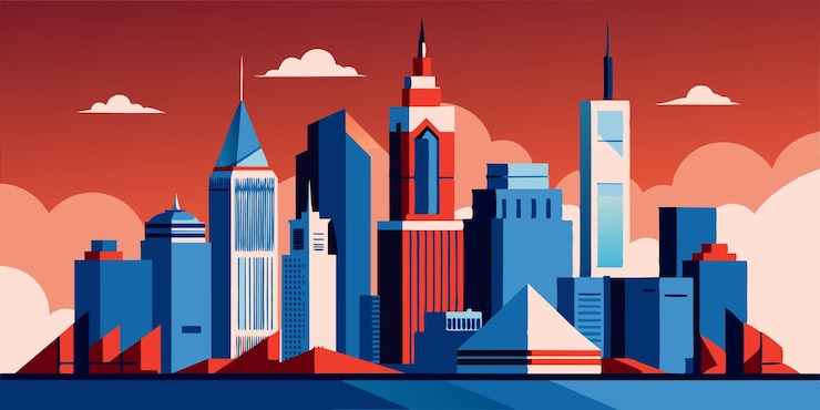 Vettore un'illustrazione vettoriale che cattura l'essenza dello skyline della città con edifici prominenti