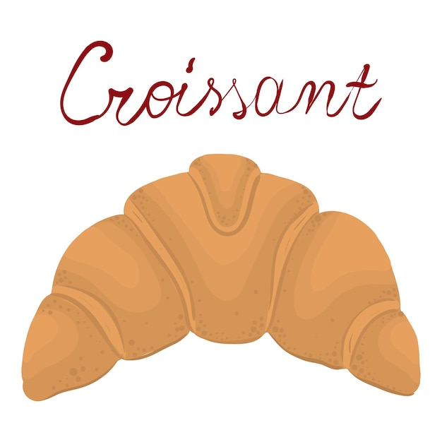 Un'illustrazione vettoriale di una pasticceria croissant con la parola Croissant scritta sotto di essa in uno stile scritto a mano Illustrazione vettoriale