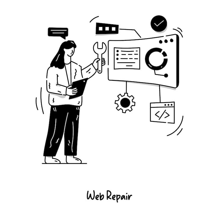 Vettore un'illustrazione vettoriale disegnata a mano di manutenzione del sito web
