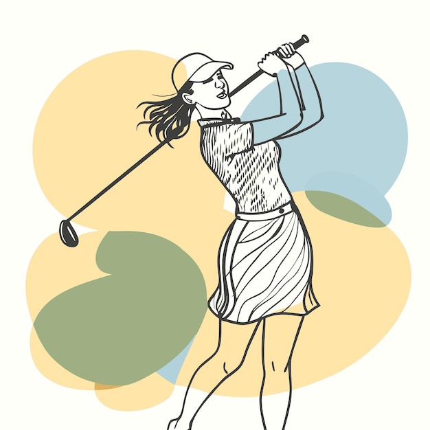 Un'illustrazione vettoriale in stile macchie di colore della silhouette di una golfista
