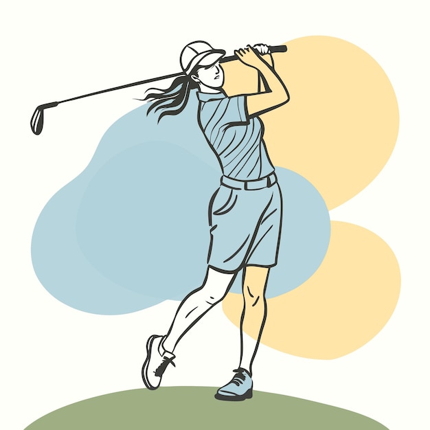 Un'illustrazione vettoriale in stile macchie di colore della silhouette di una golfista