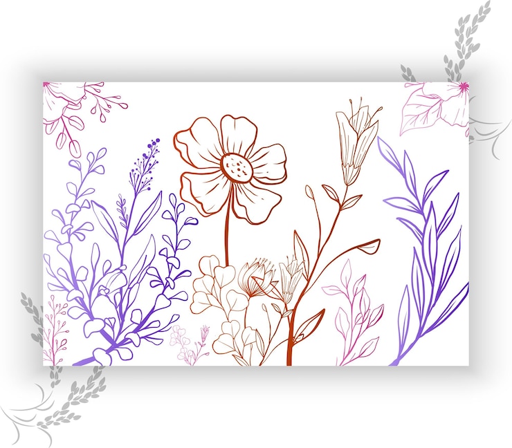 Vettore un'immagine colorata di fiori e piante con uno sfondo viola