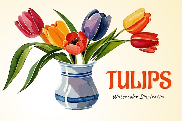 Un'immagine colorata di tulipani in un vaso con la scritta tulipani.