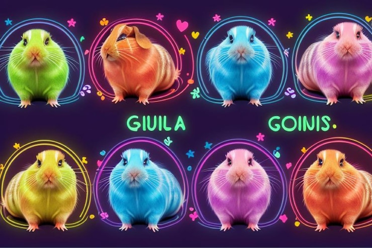 Vettore un'immagine colorata di un porcellino d'india con le parole go go gon go
