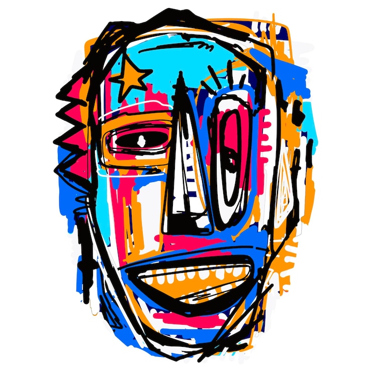 un'immagine colorata di una faccia con la parola arte su di essa