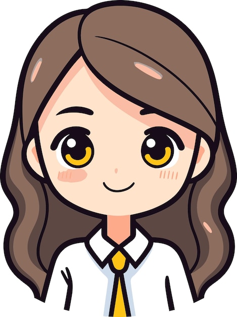 un'immagine di cartone animato di una ragazza con i capelli marroni e una camicia bianca con un nome su di essa