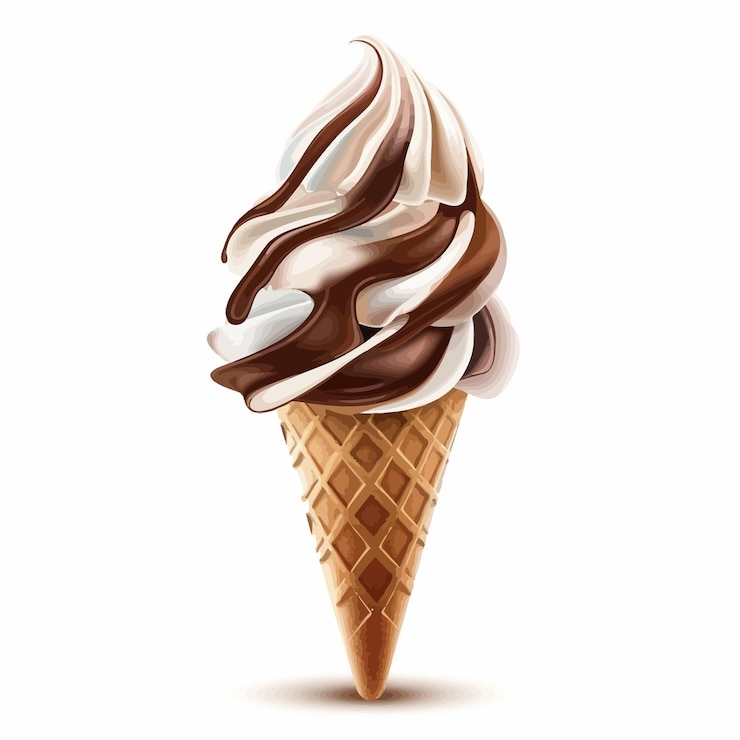 Vettore un'immagine di un cono di waffle che ha il gelato al cioccolato su di esso