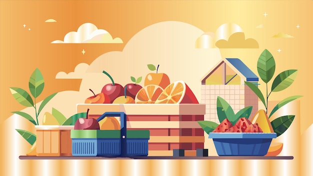 un'immagine di un stand di frutta con frutta e verdura