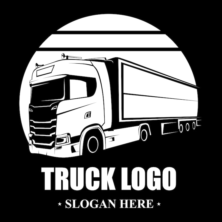 Vettore un'immagine in bianco e nero di un camion che dice il logo del camion su di esso
