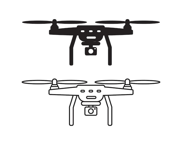 Un'immagine in bianco e nero di un drone con una fotocamera in alto